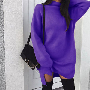 Fashion Hot Sale Knitted Pullover Loose Mini Dress Winter Spring Autumn Women Sweatshirt Turtleneck Long Sleeve Jumper Dress