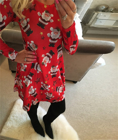 4XL 5XL Large Size Dress Casual Printed Cartoon Christmas Dress Autumn Winter Long Sleeve A -line Dress Plus Size Women Clothing