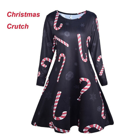 4XL 5XL Large Size Dress Casual Printed Cartoon Christmas Dress Autumn Winter Long Sleeve A -line Dress Plus Size Women Clothing