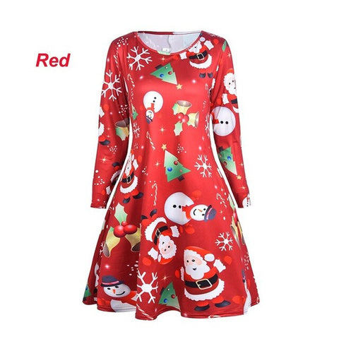 4XL 5XL Large Size Dress Casual Printed Cartoon Christmas Dress Autumn Winter Long Sleeve A -line Dress Plus Size Women Clothing