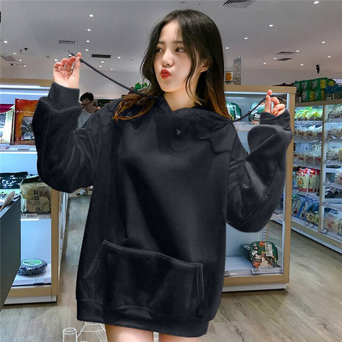 Tracksuit Solid Hoodies Loose Autumn Women Sweatshirts Jumper Long Sleeve Pullover Female Thickening 2019 All Match New