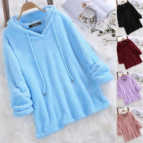 2019 Women Hoodie Solid Color Autumn Winter Long Sleeve Hooded Pulllover Women Long Sleeve Sweatshirts Top