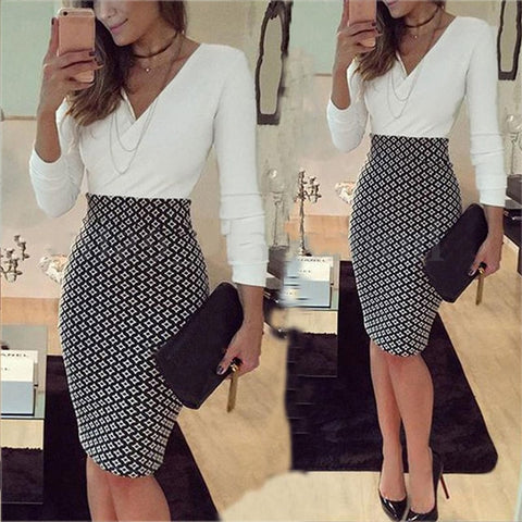 office lady elegant dress Women Formal Business Stretch Evening Slim Pencil Dress fashion plaid patchwork party dresses vestido