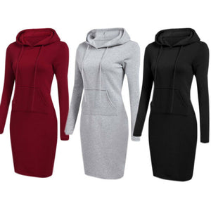 High Quality 2019 New Hot Sale Fashion Women's Casual Style Hooded Hoodie Long Sleeve Sweater Pocket Bodycon Tunic Dress Top